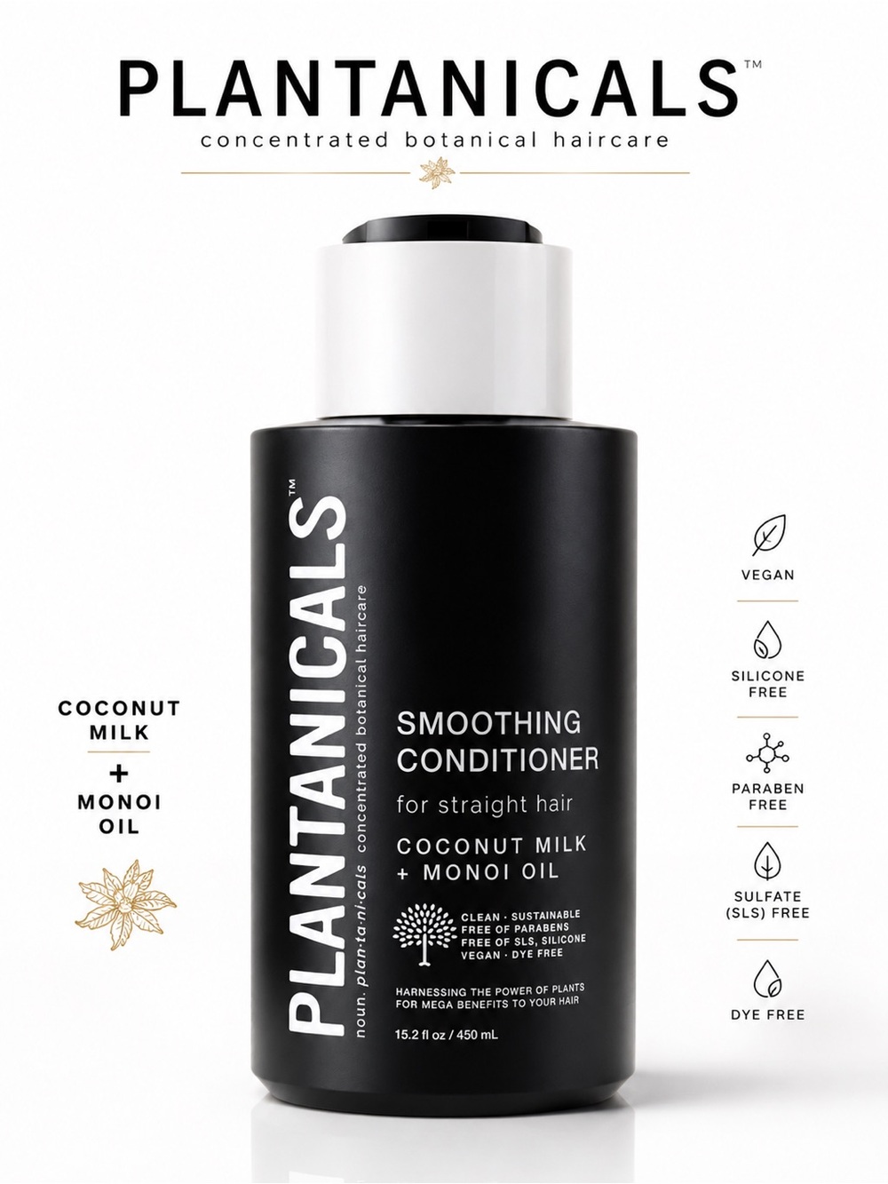 Plantanicals Smoothing Conditioner Coconut Milk Monoi Oil 15.2 oz NEW Vegan